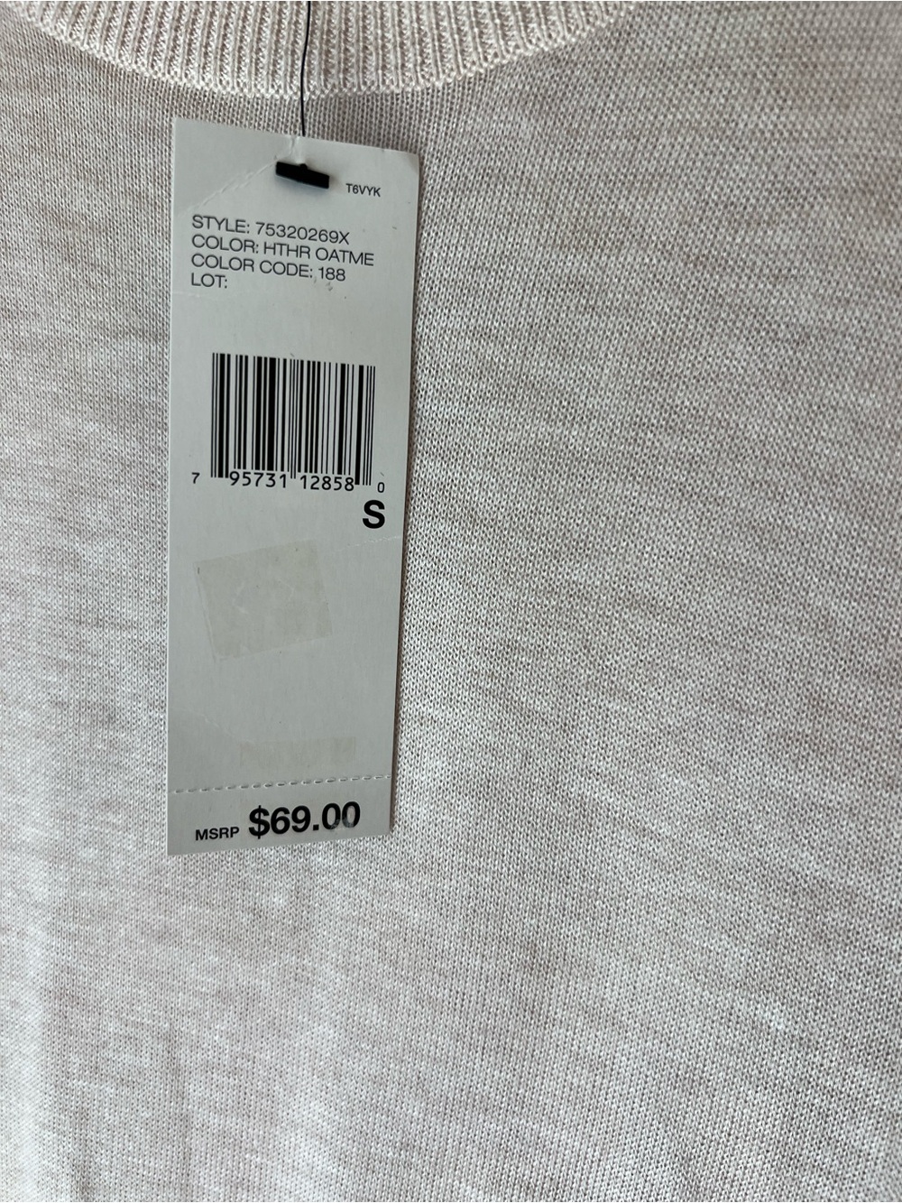 DKNY Heather Oatmeal Long Sleeve Crewneck Pullover Sweater NWT Size S - Picture 5 of 8